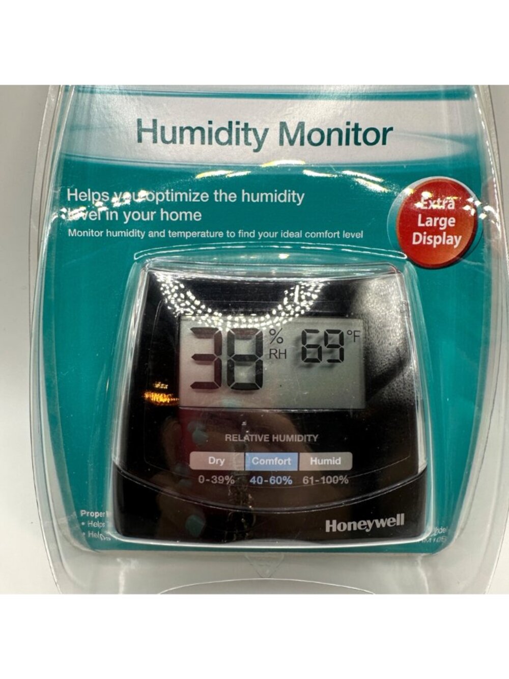 Honeywell Humidity Monitor LED Display and Temperature Reading HHM10B Black NEW - Picture 2 of 4
